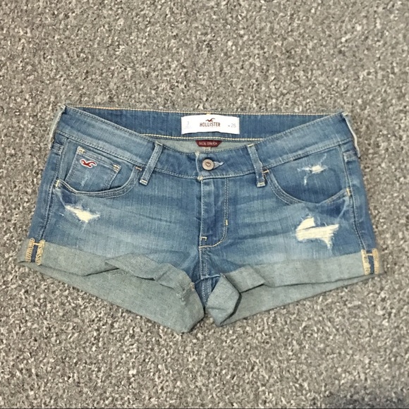 stretch distressed denim shorts